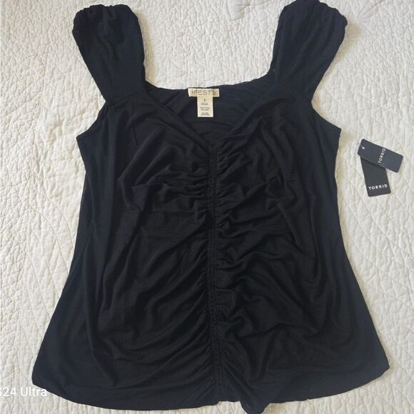 NWT TORRID FESTI 1x MESH RUCHED FRONT TANK: BLACK - Picture 9 of 9
